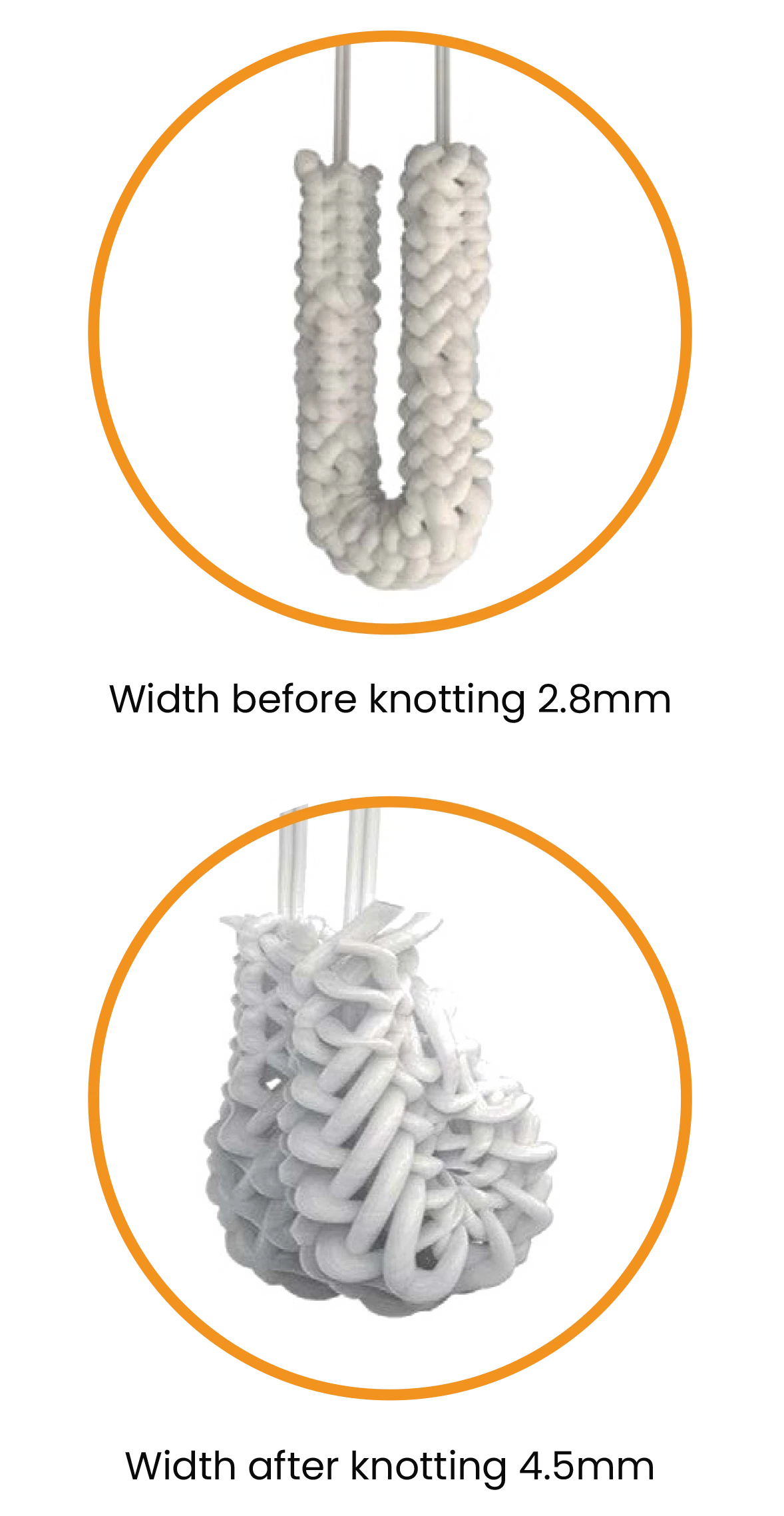Y-Fix All Suture Anchor width before and after knotting